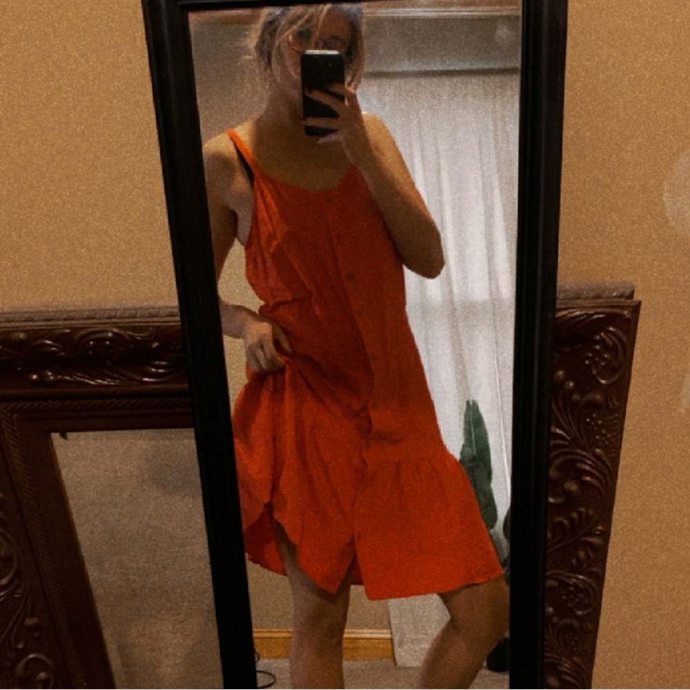 Orange sundress with bottom panel and button down